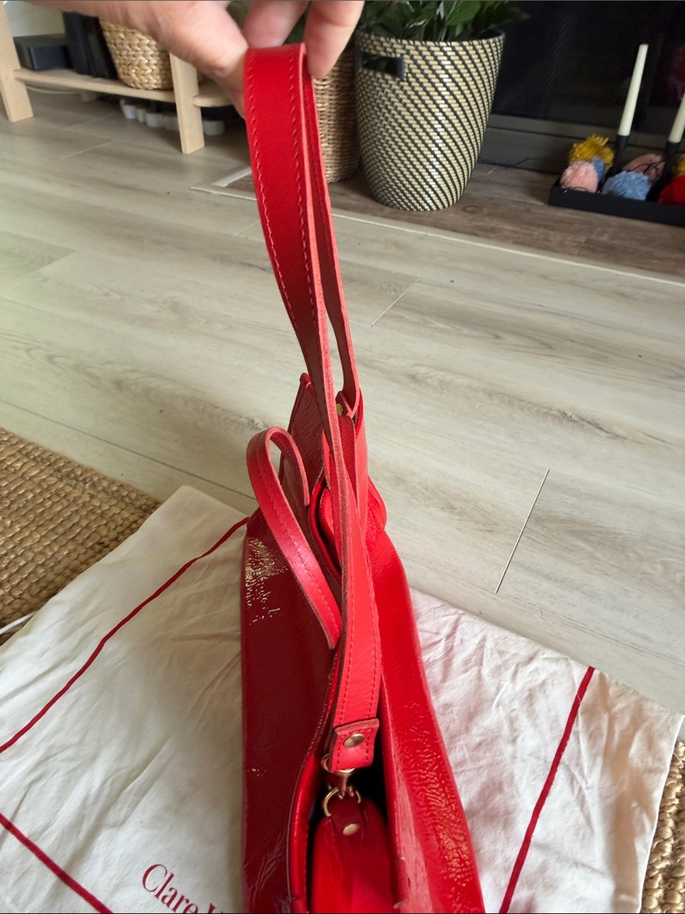 Clare V. Patent Leather Tote in Bright Red with Shoulder Strap - Picture 5 of 6